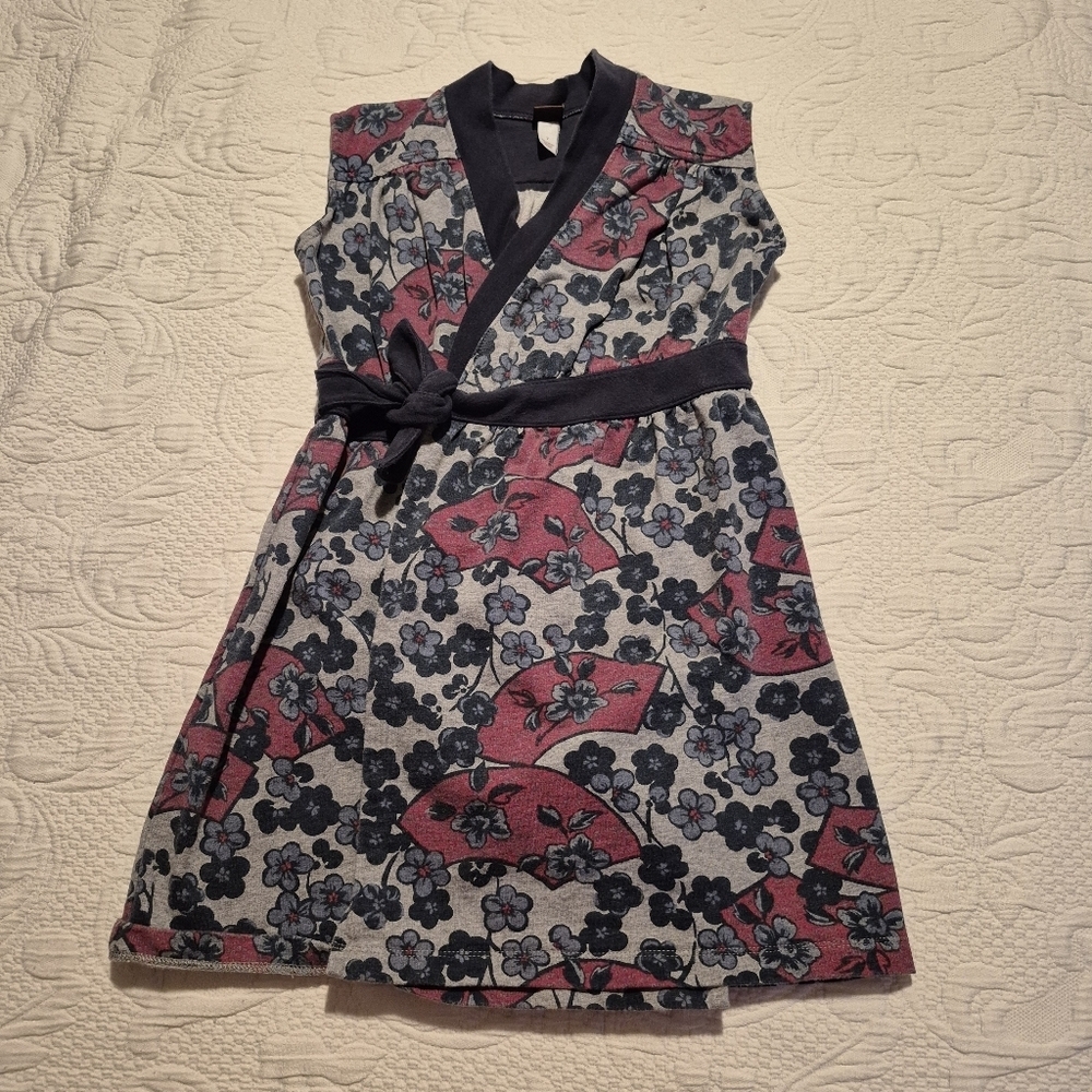 Tea Collection girls size 7 wrap dress french terry blue gray red guc